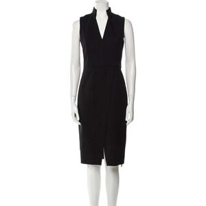 Akris Punto Sheath Dress Womens Stand Collar V-Neck Navy Blue Sleeveless 8